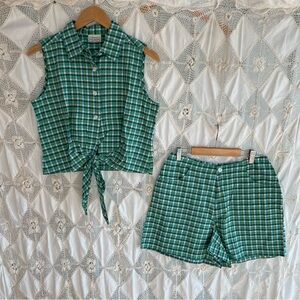 Vintage 90s Country Blue and Green Plaid Set by Arizona / Size M 8/10